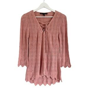 White House Black Market Women’s Herringbone Pointelle Lace‎ Up Top Pink Size XS